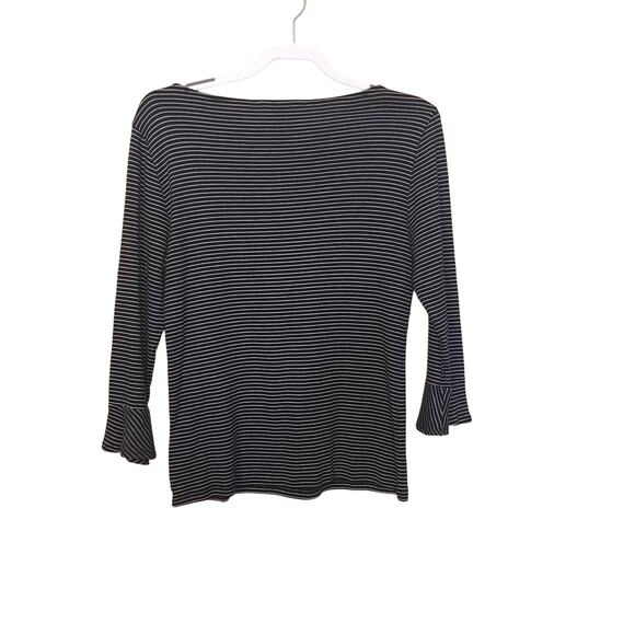 Lauren Ralph Lauren Green Label Size Large L White Black Fanned Sleeve Stripes - Picture 3 of 9